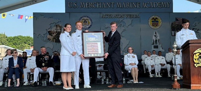 Jack Sullivan on stage at USMMA commencement 2024