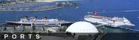 A large ship docked at a port.